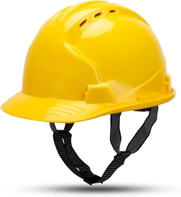Zdjęcie produktu dla Kask ochronny ABS, żółty,   zgodnie z normą EN398, regulowany, z otworami wentylacyjnymi, przeznaczony do budownictwa i pracy
