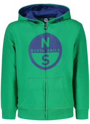 Produktbild von Grüne Kinder-Strickjacke: Langarm, Kapuze, Reißverschluss, nachhaltig