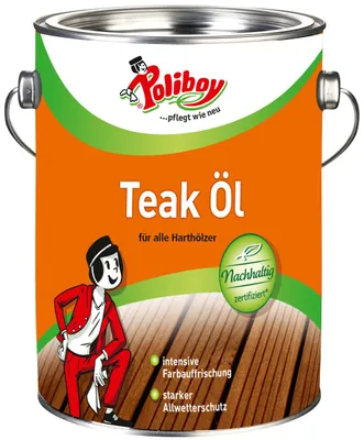Produktbild von Poliboy Teak Öl für alle Harthölzer - intensive Farbauffrischung - reinigt, pflegt und schützt - 2,5L