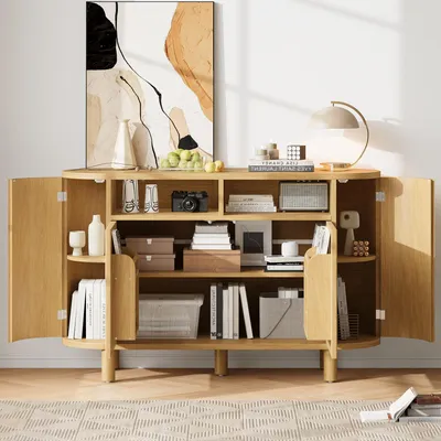 Produktbild von okwish Sideboard,Wohnzimmerschrank mit erstellbaren Fußpolstern und kühlschrankähnlichen Türen,Flurschrank,Ausreichend Stauraum,Natur