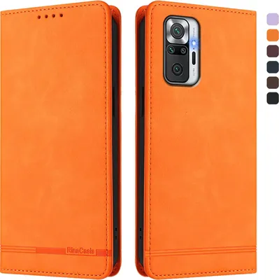Produktbild von Hülle für Xiaomi Redmi Note 10 Pro/Note 10 Pro Max, Retro Kunstleder Ständer Klapphülle mit Kartenfächer und Magnetische Orange