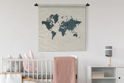 Produktbild von MuchoWow® Wandteppich Wandbehang Weltkarte - Marmor - Blau 90x90 cm Tapisserie Dekoration Wandtuch - Wandaufhänger