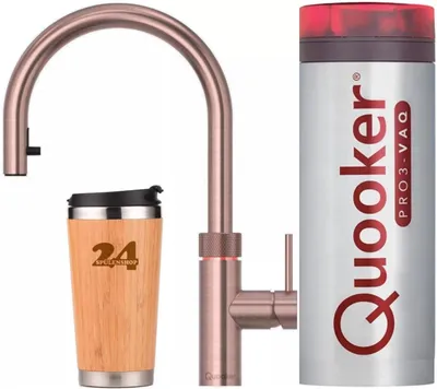 Immagine prodotto di "QUOOKER Flex VAQ PRO3 bocca estraibile Copper Rose' PVD & rubinetto 100°C (3XRCO)" Miscelatore per lavello con funzione di acqua bollente a 100°C Inclusa tazza termica