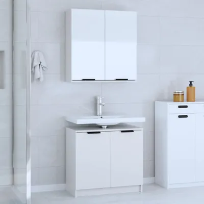 Produktbild von Design 2-tlg. Badmöbel-Set Weiß Holzwerkstoff, Badezimmerschränke 2024 Neu
