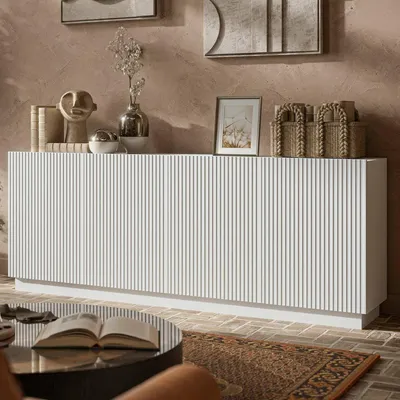 Immagine prodotto di Dmora Credenza Masainas 200x40x78h cm Bianco, 4 Ripiani 4 Ante