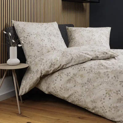 Produktbild von Janine Soft-Baumwolle Bettwäsche Cortina 71003 natur silber 135x200 cm + 80x80 cm