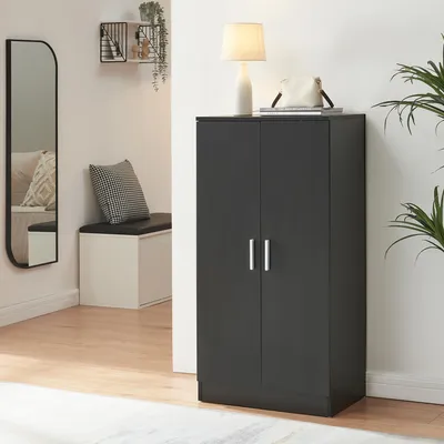 Produktbild von Schuhschrank 'Notribontaa' Schuhregal mit 2 Türen und 7 Ablageflächen 108 x 55 x 35 cm Schwarz