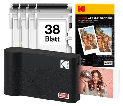 Produktbild von KODAK Mini 2 ERA 5x7,6cm Tragbarer Fotodrucker, 4PASS, 38 Blatt, Schwarz