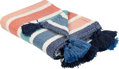 Produktbild von BELIANI Tagesdecke Polyester PET mehrfarbig 130 x 150 cm mit dekorativen Quasten im Streifenmuster