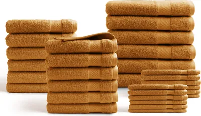 Produktbild von DoubleDry Hotel Kollektion Handtücher Set - 30 Teilig - 100% Baumwolle - 500 g/m² - Weich - Saugstark - Ochergelb