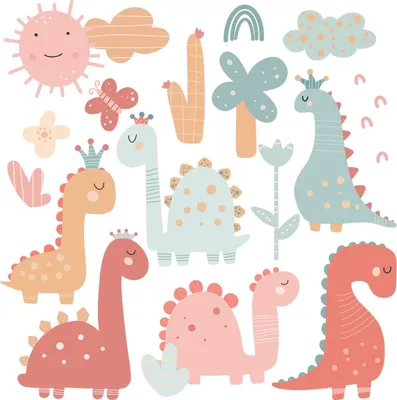 Produktbild von Wandaufkleber Kinderzimmer – Wandsticker für Baby & Kinder – Selbstklebende Wanddekoration – Abnehmbar ohne Rückstände – Deko für Mädchen & Jungen - Dinosaurier im pastellfarbenen Boho-Stil130x199 cm