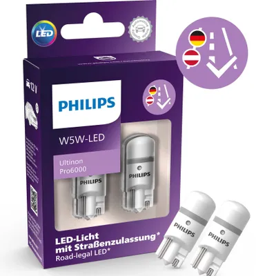 2x MIT ZULASSUNG PHILIPS LED Ultinon Pro6000 W5W T10 / Standlicht Kennzeichen – Produktansicht
