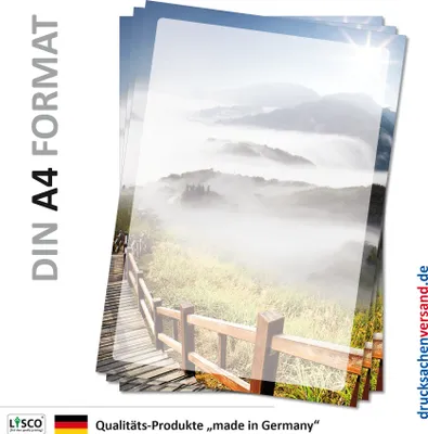 Produktbild von Motivpapier Briefpapier (Gebirgspfad-5056, DIN A4 100 Blatt) Gebirgspfad ins Tal, Berge bedeckt mit imposanten Nebelschwaden