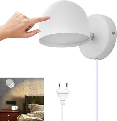 Produktbild von LED-Wandlampe für Innenräume mit Stecker, dimmbar, 360° drehbar, 3000K warmweiß, lesergeeignet, weiß.