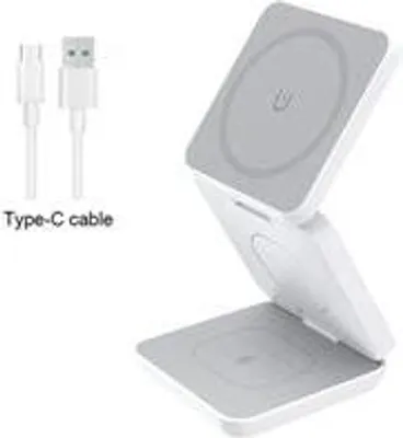 Zdjęcie produktu dla 1stCOOL składana ładowarka bezprzewodowa Qi 3w1, MagSafe, biała, USB-C
