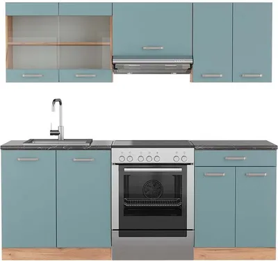 Obrázok produktu pre Kuchynský kút Vicco R-Line Modrošedý/zlatý dub 200 cm , AP Antracit, Model 43062