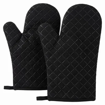 Immagine prodotto di Guanti da forno resistenti al calore, in cotone/silicone, antiscivolo, neri, 18x28 cm