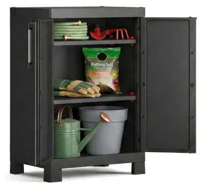 Produktbild von Dmora Terrassen-Schrank Terrebonne 65x45x97h cm Schwarz, 2 Regalböden, 2 Türen