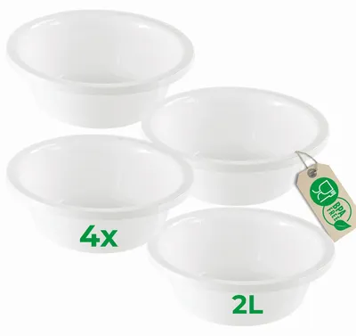 Produktbild von Novaliv 4x Spülschüssel Rund 2L, D24 cm, Weiß, BPA-frei & Spülmaschinenfest – Ideal für Küche und Camping, kleine Rundschüssel, Plastikschüssel klein, Waschschüssel klein, Plastic bowl