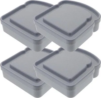 Image de Lot de 4 boîtes alimentaires hermétiques - Avec couvercles - Recyclables - Pour petits pains et sandwichs - Gris