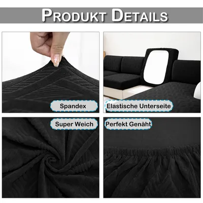 Obrázok produktu pre Poťah pohovky žakárový geometrický vzor pre 1-sedačku, poťah pohovky nepremokavý elastický protišmykový, poťah sedáku elastický univerzálny čierny