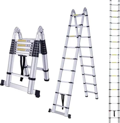 Produktbild von 2-in-1 teleskopische Gelenkleiter / Stehleiter - 5,6 m, Aluminium