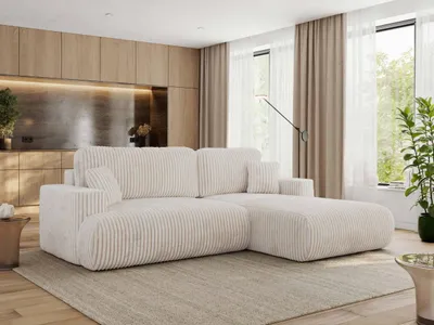Produktbild von MKS MEBLE Ecksofa OVO mit Schlaffunktion und Bettkasten, Beige Cord, L-form Couch, 4-Sitzer Ecksofa, 271x195x95 cm - Rechts Seite