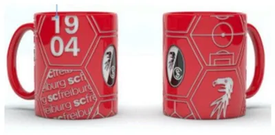 Produktbild von SC Freiburg Panel Tasse aus Keramik, Rot, 0,3 L, Waben- & Greif-Motiv