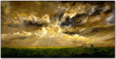 Produktbild von Coloray Bild aus Leinwand 120x60 Leinwand Dekoration - Landschaft Dorf Feld Himmel