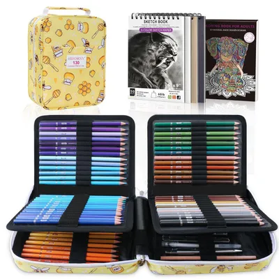 Produktbild von Buntstifte-Set für Erwachsene 130 Teile 120 Farben mit Skizzenbuch Malbuch Druckbleistift Spitzer Radiergummi