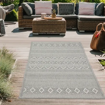 Immagine prodotto di Tappeto per interni ed esterni in sisal con motivo a rombi a righe grigio dimensioni - 80 x 150 cm