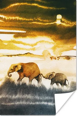 Produktbild von MuchoWow® Poster Elefant - Schwanz - Gelb - Blau 60x90 cm - Wanddekoration