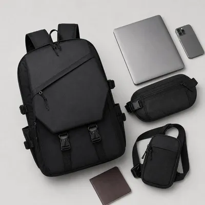 Produktbild von ProximaX RFID Taschen Set 3-teilig mit Laptoprucksack 15,6 Zoll, Gürteltasche & Umhängetasche