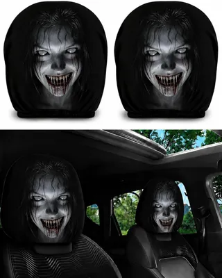 Produktbild von Auto-Kopfstützenbezüge 2 Stück - 26x28cm - Kopfstützenbezüge - Halloween Design - Elastischer Bezug - waschbar - für Auto, SUV und LKW - Schwarzweiß