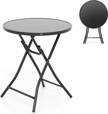 Zdjęcie produktu dla Okrągły stół bistro o średnicy 59 cm z blatem wykonanym ze szkła hartowanego i solidną metalową ramą