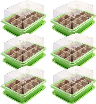 Immagine prodotto di Set da coltivazione con mini-serra - Vasi da coltivazione - 6 pezzi - Serra per interni - 20,5 x 15,5 x 11 cm