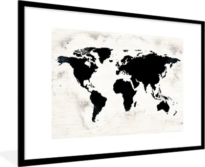 Produktbild von MuchoWow® MuchoWow® Gerahmtes Poster Weltkarte - Schwarz - Holz 90x60 cm - Poster mit zchwarzem Bilderrahmen - Wanddekoration - Fotos