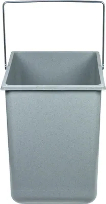 A gray rectangular bucket with a metal handle, shown from the front.