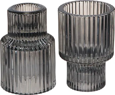 Produktbild von Kerzenständer Glas Grau Teelichthalter 4er Set Dekoration Retro, 4 Stück