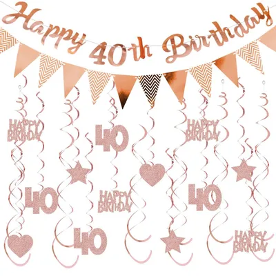 Produktbild von Deko 40. Geburtstag Frau Roségold Girlande & Banner Set