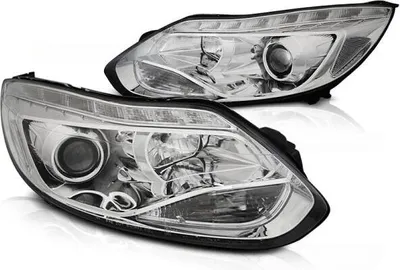 Zdjęcie produktu dla Reflektory LED z optyką świateł do jazdy dziennej, pasujące do Forda Focusa 3 z lat 2011–2014, chromowane
