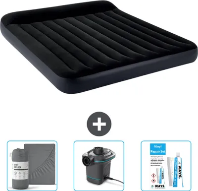Produktbild von Intex Luftbett - 2 Personen - 183 x 203 x 25 cm - Dunkelblau - Im Lieferumfang enthalten Spannbettuch - Pumpe en Reperaturset