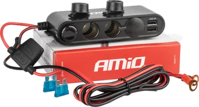 Productafbeelding van Verdeelstekker sigarettenaansteker + voltmeter USB-lader USB-C 12V 24V AMIO-03782