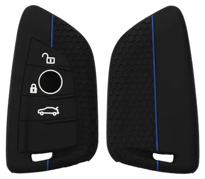 Produktbild von kwmobile Schlüsselhülle für BMW 3-Tasten Smart Key Autoschlüssel Hülle - Autoschlüssel Schlüssel Hülle aus Silikon - Schlüsseletui in Schwarz Blau