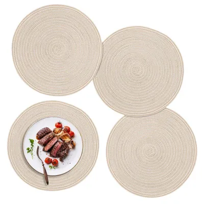 Immagine prodotto di Sottopiatti rotondi, lavabili, 30 cm, confezione da 4, intrecciati, resistenti al calore, stile boho, in cotone, color crema