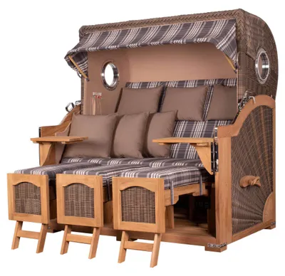 Produktbild von Strandkorb-Set - bene living - Ammersee Grande XXL Teak - PE grau - Modell 522 - inkl. Liftersystem