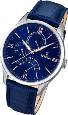 Produktbild von FESTINA Herren-Armbanduhr Retrograde Analog Quarz Leder blau UF16823/3