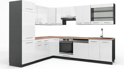 Immagine prodotto di Cucina angolare completa Vicco Fame-Line Bianco lucido/antracite 287 x 60 cm , PL Rovere, Model 42567