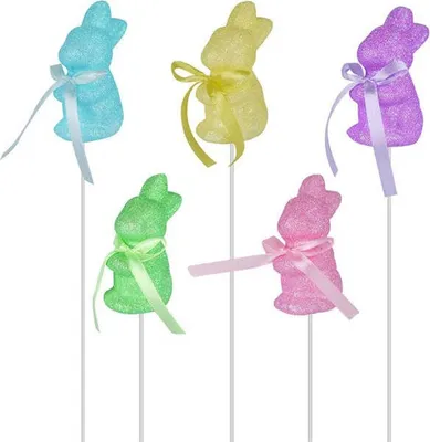 Produktbild von 5 Bunte Osterhasen Spieße 24cm