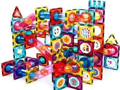 Produktbild von Olvy Magnetische Bausteine 100 Teile – Magnetische Murmelbahn & Konstruktionsspielzeug für Kinder, STEM, Montessori, kompatibel mit Magna & Connetix